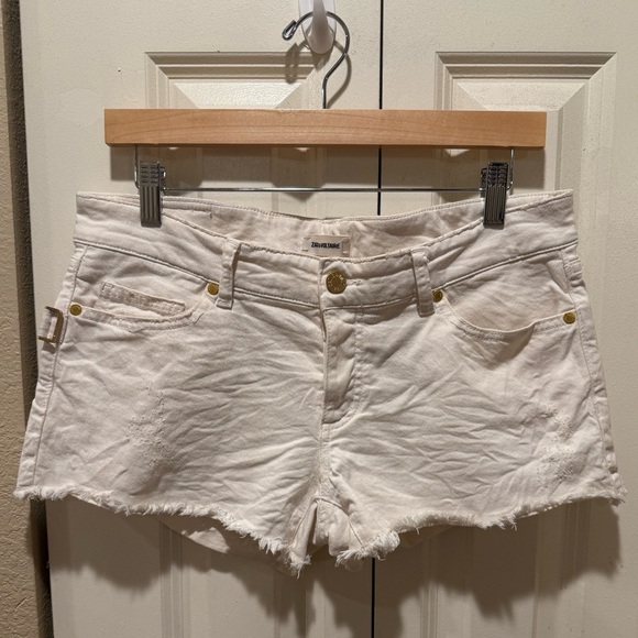 Zadig& Voltaire Boy Blanc Denim Mini Shorts Off-White Raw Hem , size 38/M - Picture 1 of 9